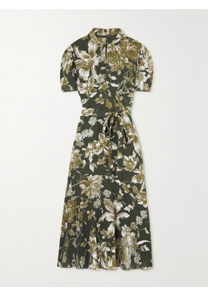 Erdem - Laurea Belted Floral-print Crepe Midi Dress - Green - UK 4,UK 6,UK 8,UK 10,UK 12,UK 14,UK 16,UK 18,UK 20,UK 22