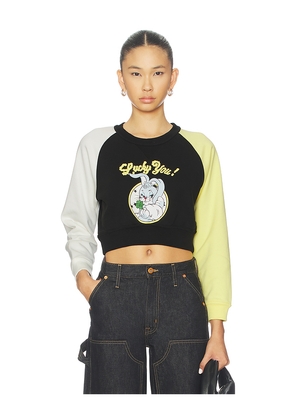 Kenzo Lucky Me Cartoon Cropped Sweatshirt in Black. Size L. Also in M, S, XS.