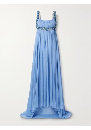 Oscar de la Renta - Embellished Embroiderd Silk-chiffon Gown - Blue - US2,US4,US6,US8,US10