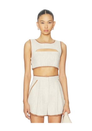 MATTHEW BRUCH Bound Cutout Crop Top in Beige. Size 0. Also in 10, 2, 4, 6, 8.