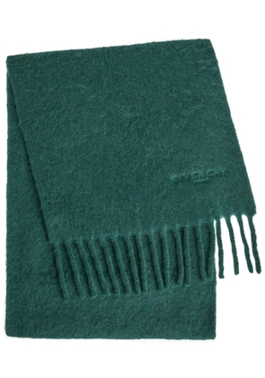 Givenchy Logo-embroidered Fringed Alpaca-blend Scarf - Dark Green - One Size