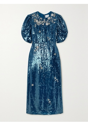 Erdem - Astrea Embellished Chiffon Midi Dress - Blue - UK 6,UK 8,UK 10,UK 12,UK 14,UK 16,UK 18