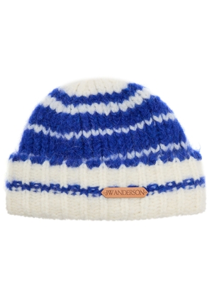 JW Anderson Striped Brushed Alpaca-blend Beanie - Blue - One Size