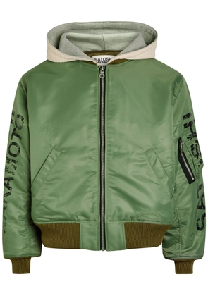 Satoshi Nakamoto Abandoned Theme Hooded Taffeta Bomber Jacket - Green - M