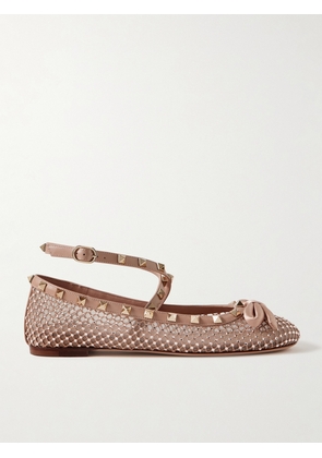 Valentino Garavani - Rockstud Leather And Satin-trimmed Crystal-embellished Tulle Ballet Flats - Pink - IT35,IT35.5,IT36,IT36.5,IT37,IT37.5,IT38,IT38.5,IT39,IT39.5,IT40,IT40.5,IT41,IT41.5,IT42