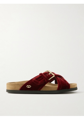 Valentino Garavani - Buckled Velvet Slides - Red - IT36,IT37,IT37.5,IT38,IT38.5,IT39,IT39.5,IT40,IT40.5,IT41,IT42