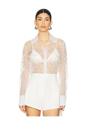retrofete Aubriella Embellished Shirt in White. Size M. Also in L, S, XS.