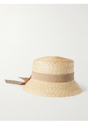 Valentino Garavani - Silk Jacquard-trimmed Straw Bucket Hat - Neutrals - 56,57,58