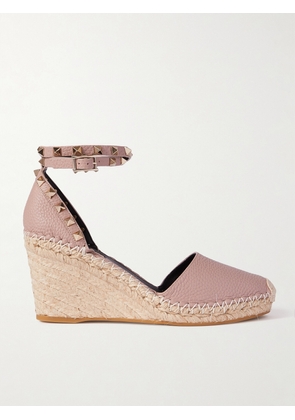 Valentino Garavani - Rockstud 85 Textured-leather Wedge Espadrilles - Neutrals - IT35,IT36,IT37,IT38,IT39,IT40,IT41,IT42