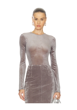 REMAIN Velvet Mesh Bodysuit in Grey. Size 32. Also in 34, 36, 38, 40.