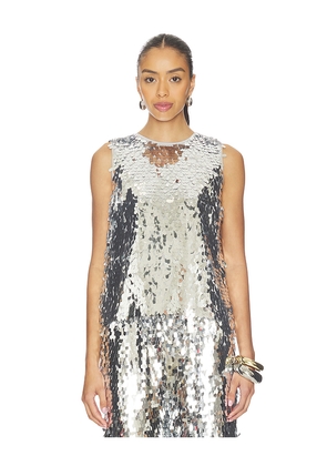 SIMONMILLER Shirley Sequin Top in Metallic Silver. Size L. Also in M, S, XS.