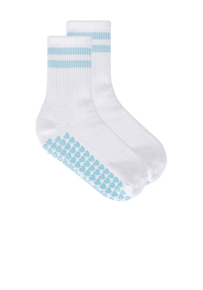 WellBeing + BeingWell Striped Half Crew Grip Sock in White.