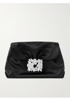 Roger Vivier - Rv Bouquet Strass Drape Embellished Satin Clutch - Black - One size