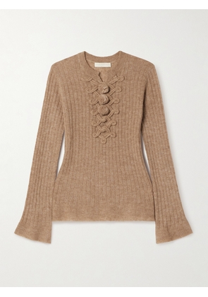 Ulla Johnson - Magda Pompom-detailed Ribbed Alpaca-blend Sweater - Brown - x small,small,medium,large,x large