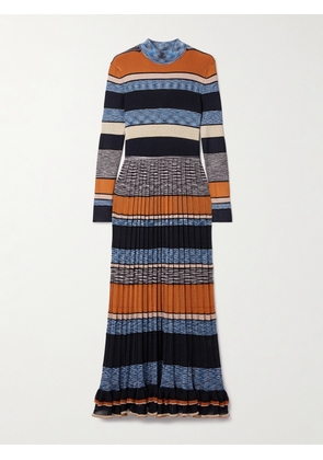 Ulla Johnson - Evangeline Striped Pleated Metallic-knit Turtleneck Maxi Dress - Blue - x small,small,medium,large,x large