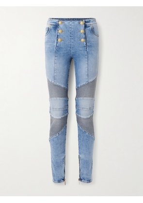 Balmain - Embellished Paneled High-rise Skinny Jeans - Blue - FR 34,FR 36,FR 38,FR 40,FR 42,FR 44,FR 46