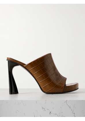 Stella McCartney - Elsa Glossed Croc-effect Mules - Brown - IT36,IT36.5,IT37,IT37.5,IT38,IT38.5,IT39,IT39.5,IT40,IT40.5,IT41