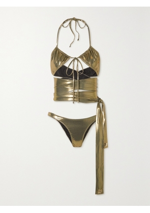 Dolce & Gabbana - Embellished Halterneck Stretch-lamé Bikini - Gold - 1,2,3,4,5