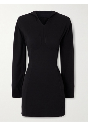 Jean Paul Gaultier - Open-back Hooded Paneled Crepe-jersey Mini Dress - Black - FR 34,FR 36,FR 38,FR 40,FR 42