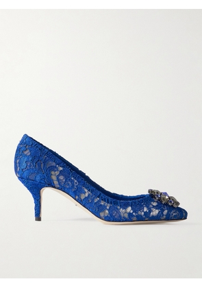 Dolce & Gabbana - Crystal-embellished Lace Pumps - Blue - IT35,IT35.5,IT36,IT36.5,IT37,IT37.5,IT38,IT38.5,IT39,IT39.5,IT40,IT40.5,IT41,IT41.5,IT42