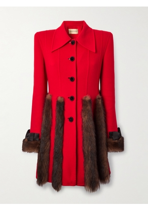 Valentino Garavani - Bow-detailed- Shearling-trimmed Cashmere Coat - Red - IT38,IT40,IT42