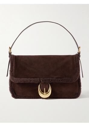STAUD - Harlow Medium Buckled Shearling Shoulder Bag - Brown - One size