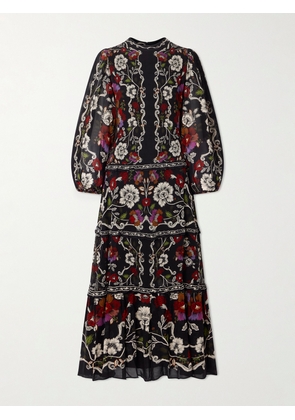 Farm Rio - Floral-print Chiffon Maxi Dress - Black - xx small,x small,small,medium,large,x large