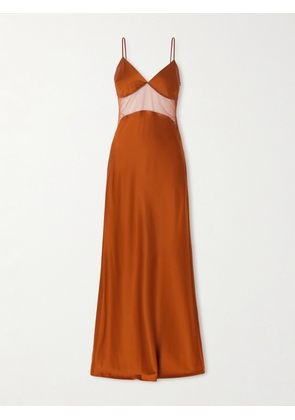 Kiki de Montparnasse - Maxime Tulle-trimmed Silk-blend Satin Nightdress - Orange - x small,small,medium,large