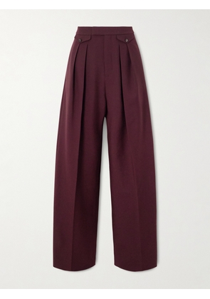 Chloé - Pleated Wool-gabardine Wide-leg Pants - Burgundy - FR 34,FR 36,FR 38,FR 40,FR 42,FR 44,FR 46
