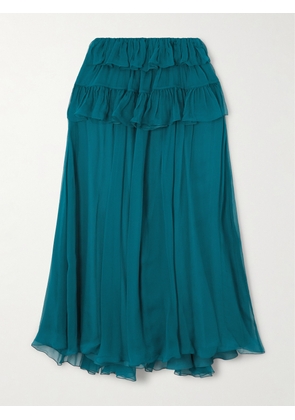 Chloé - Tiered Organic Silk-mousseline Maxi Skirt - Blue - FR 34,FR 36,FR 38,FR 40