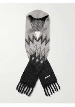 Acne Studios - Hooded Fringed Mohair And Wool-blend Jacquard Scarf - Gray - One size