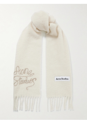 Acne Studios - Fringed Metallic Embroidered Knitted Scarf - White - One size