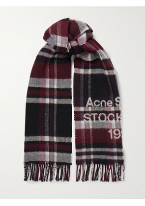 Acne Studios - Fringed Checked Wool-blend Scarf - Black - One size