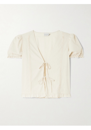 Deiji Studios - Pintuck Tie-detailed Checked Cotton-poplin Blouse - Ivory - xx small,x small,small,medium,large