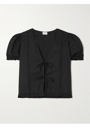 Deiji Studios - Pintuck Tie-detailed Organic Cotton-poplin Top - Black - xx small,x small,small,medium,large