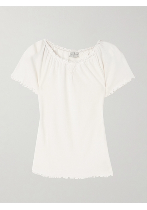 Deiji Studios - Flounce Shirred Cotton And Wool-blend Top - Cream - xx small,x small,small,medium,large