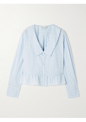 Deiji Studios - Sweep Ruffled Striped Cotton-poplin Shirt - Blue - xx small,x small,small,medium,large