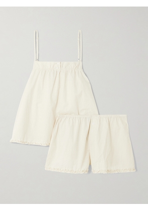 Deiji Studios - Ruffled Checked Cotton-poplin Camisole And Shorts Set - Ivory - xx small,x small,small,medium,large