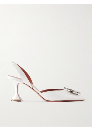 Amina Muaddi - Begum Swarovski Crystal-embellished Satin Slingback Pumps - Ivory - IT36,IT36.5,IT37,IT37.5,IT38,IT38.5,IT39,IT39.5,IT40,IT40.5,IT41,IT41.5,IT42