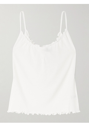 Deiji Studios - Flounce Shirred Cotton And Wool-blend Top - Cream - xx small,x small,small,medium,large