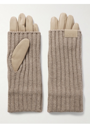 LOEWE - Leather And Ribbed Cashmere Gloves - Neutrals - 7,7.5,8