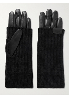 LOEWE - Leather-trimmed Ribbed Cashmere Gloves - Black - 7,7.5,8