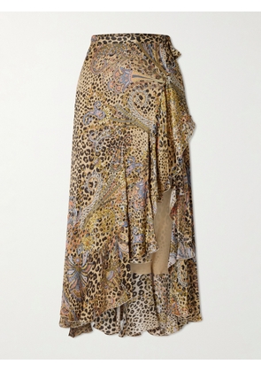 Etro - Ruffled Leopard And Paisley-print Silk-satin Midi Wrap Skirt - Animal print - IT36,IT38,IT40,IT42,IT44,IT46,IT48,IT50