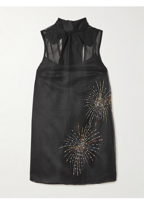 STAUD - Albee Embellished Organza Mini Dress - Gray - x small,small,medium,large,x large