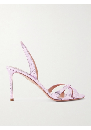 Aquazzura - Tati 85 Metallic Snake-effect Leather Slingback Sandals - Pink - IT36,IT36.5,IT37,IT37.5,IT38,IT38.5,IT39,IT39.5,IT40,IT40.5,IT41,IT41.5,IT42