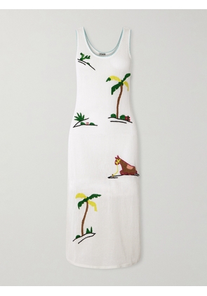 STAUD - Luma Embroidered Open-knit Cotton Midi Dress - White - x small,small,medium,large,x large