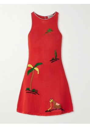 STAUD - Marea Embroidered Open-knit Mini Dress - Orange - x small,small,medium,large,x large