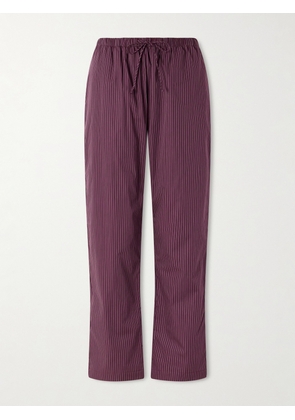 LESET - Yoshi Striped Cotton And Lyocell-blend Wide-leg Pants - Burgundy - x small,small,medium,large,x large