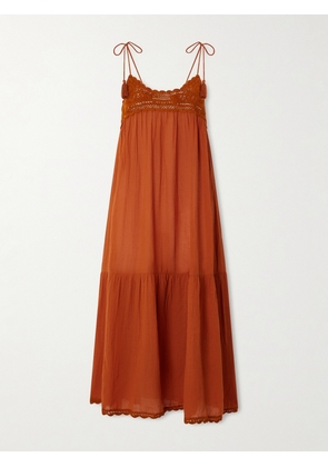 Ulla Johnson - Linnea Tasseled Crochet-trimmed Cotton Midi Dress - Orange - x small,small,medium,large,x large