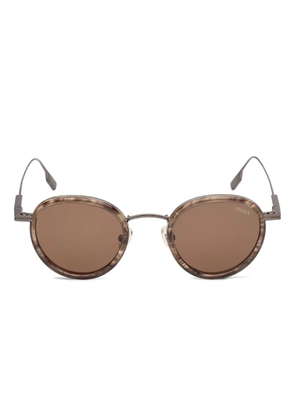 Zegna striped round sunglasses - Brown